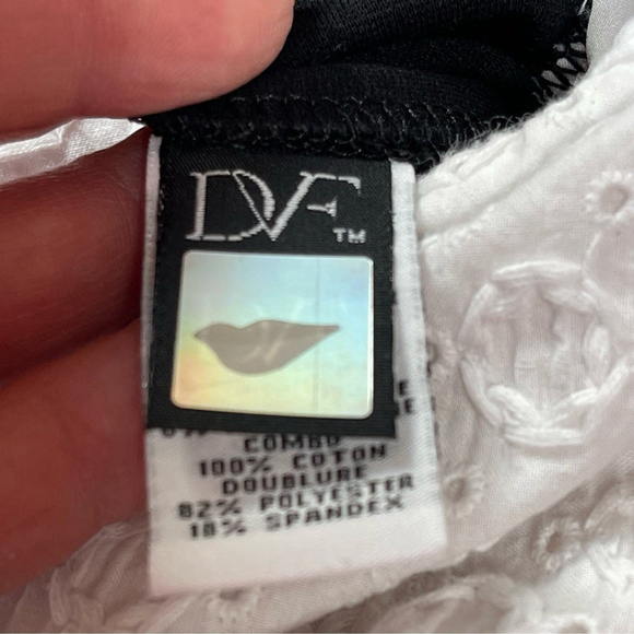 DIANE von FURSTENBERG DVF Fitted Dress White Eyelet Front Black Knit Back Sz 4 - Picture 13 of 16